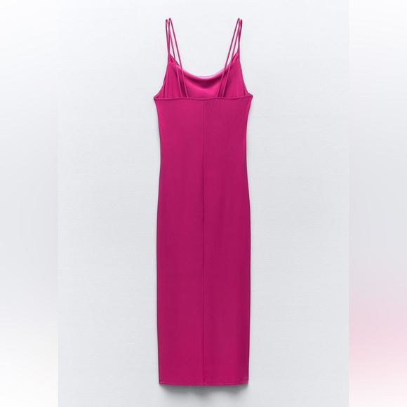 ZARA DRESS WITH DRAPED NECKLINE SIZE S/M FUCHSIA 1165/134 NWT - Picture 4 of 5